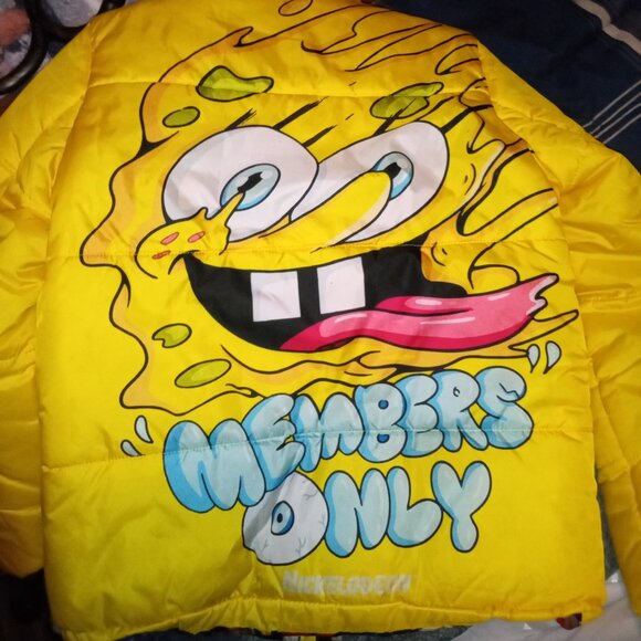 Spongebob Reversible Puffer Coat Jacket Members Only M - Picture 1 of 4